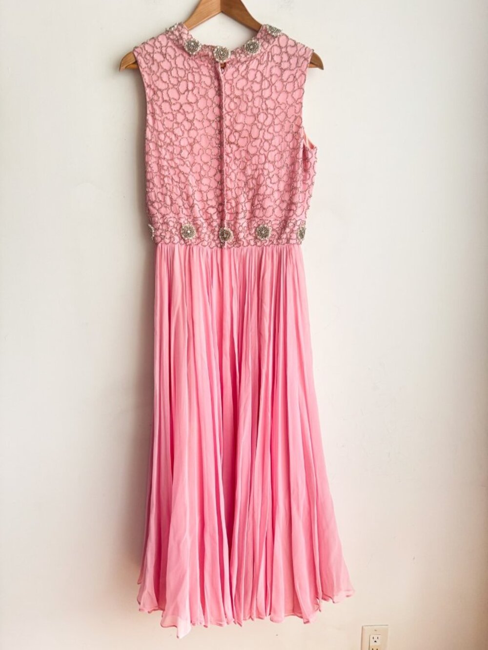 Vintage 60s Barbie Pink Beaded Fit and Flare Midi Cocktail Dress S - Picture 8 of 9